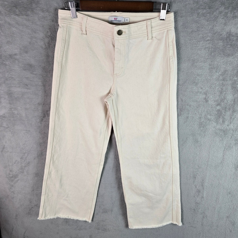 Vineyard Vines Womens Cream Wide Leg‎ Cropped Raw Hem Jeans 2P001647 Size 25